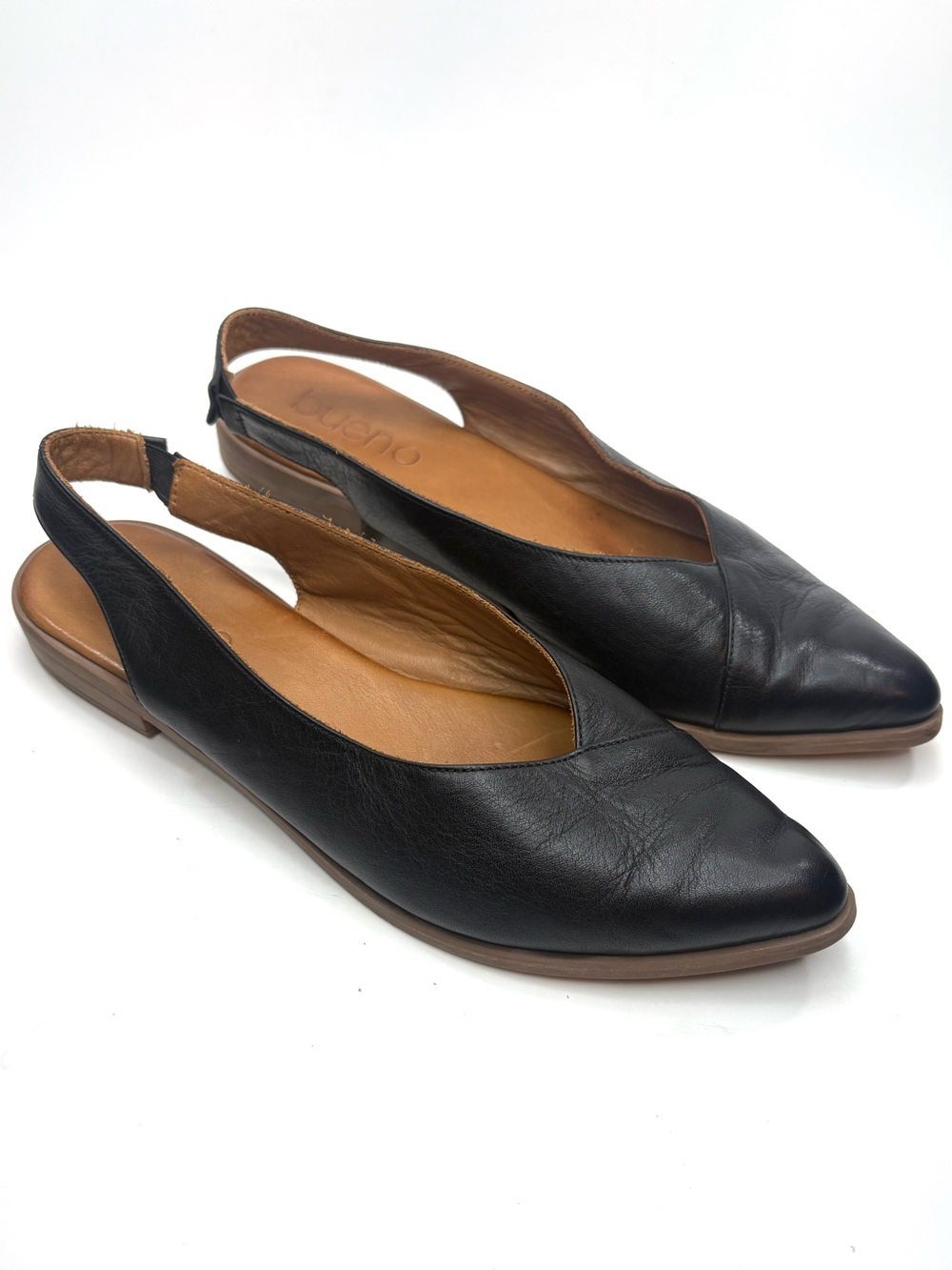 Bueno Black Leather Slingback Slides | 38